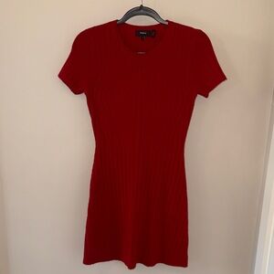Theory Red Ribbed Mini Dress